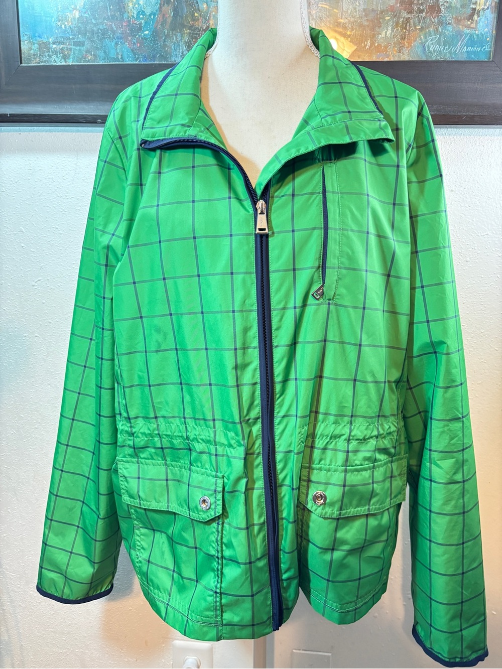 Ralph Lauren Green Plaid Active Jacket with Navy Trim - Picture 8 of 9